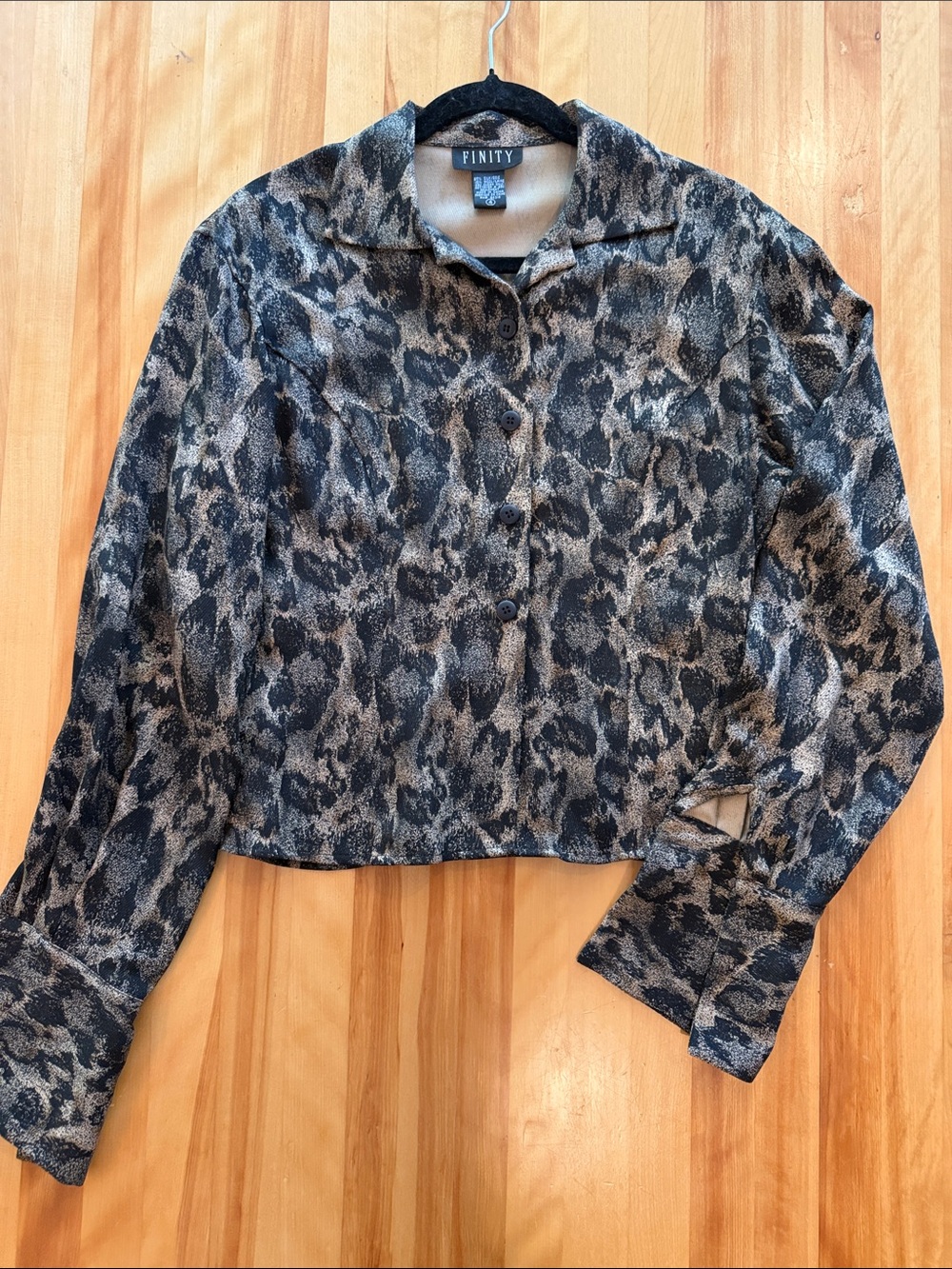 Finity Leopard PrintSilk Button-Down Blouse in Brown